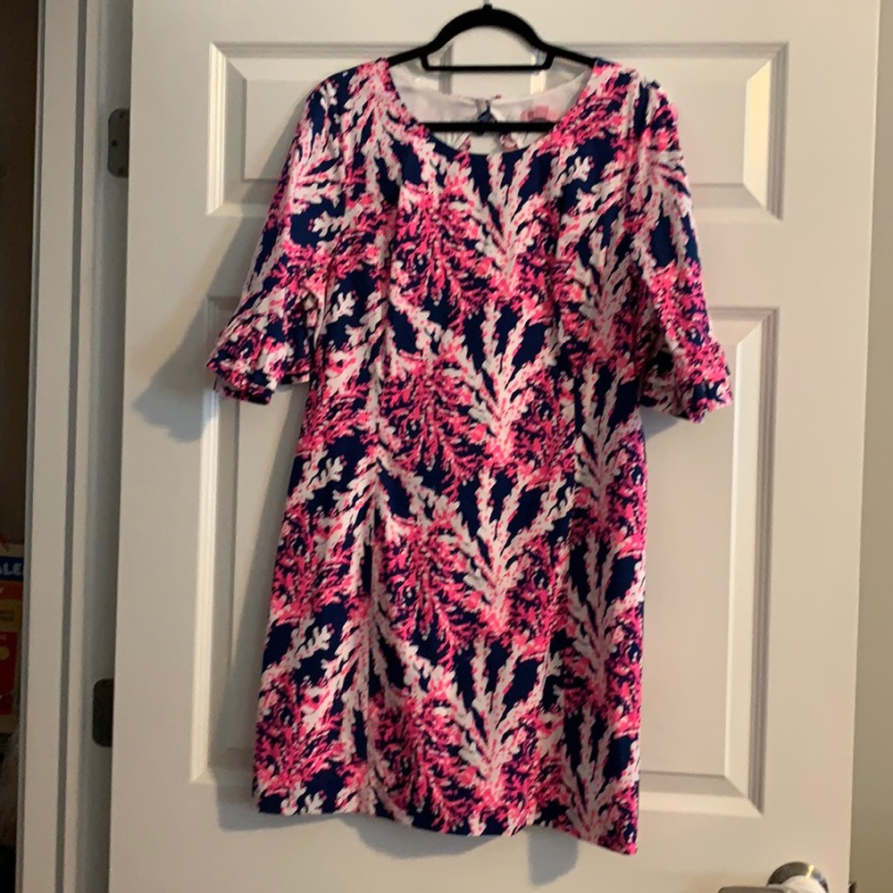 Lilly Pulitzer Fiesta Stretch Dress in Nauti Navy Beyond The Sea - Coral Print
